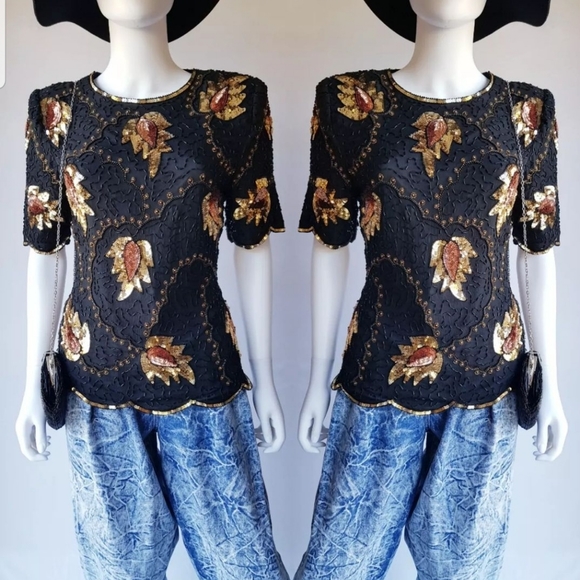 Vintage Hand Embroidery Silk Blouse π - Picture 4 of 9